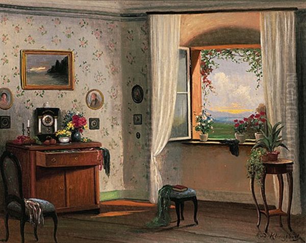 Interieur Einer Biedermeierlichen Stube Mit Fensterdurchblick Oil Painting by Rudolf Klingsboegl