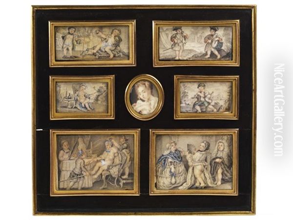 Jeux D'enfants (7 Works In 1 Frame; Various Sizes) Oil Painting by Carl Gustav Klingstedt