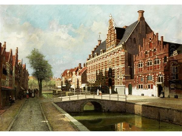 Blick Entlang Des Turfmarktes Mit Kanselarij In Leeuwarden by Johannes Christiaan Karel Klinkenberg