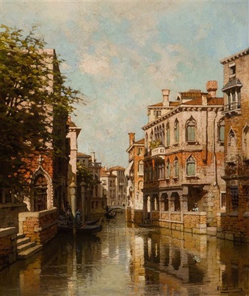 Canal In Venice Oil Painting by Johannes Christiaan Karel Klinkenberg