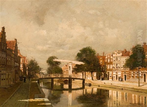 A View Of A Sunny Canal (capriccio) Oil Painting by Johannes Christiaan Karel Klinkenberg