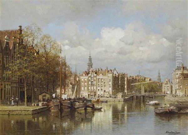 A View Of Amsterdam With The Zuiderkerk Beyond Oil Painting by Johannes Christiaan Karel Klinkenberg