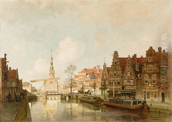 Alkmaar - Blick Vom Luttik Oudorp Zur Waag Oil Painting by Johannes Christiaan Karel Klinkenberg