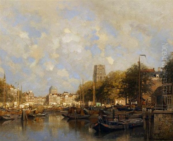 View Of Amsterdam Oil Painting by Johannes Christiaan Karel Klinkenberg