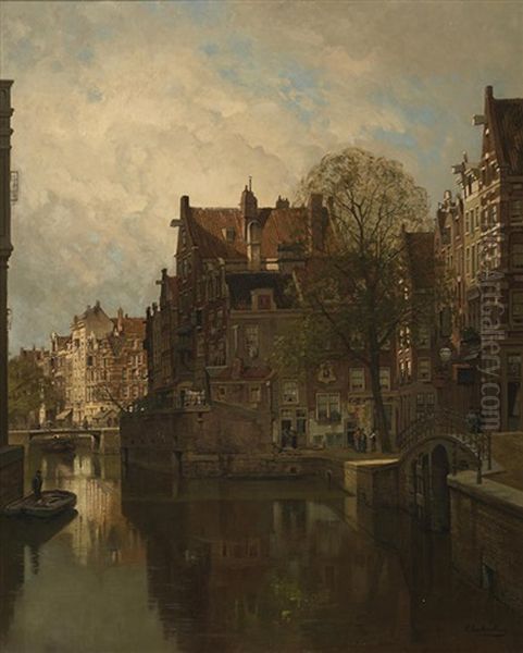 A View Of Grimburgwal, Amsterdam Oil Painting by Johannes Christiaan Karel Klinkenberg