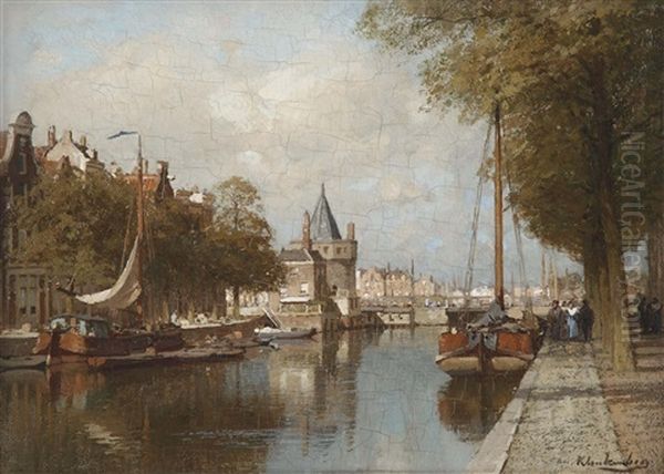 The Schreierstoren On The Geldersekade, Amsterdam Oil Painting by Johannes Christiaan Karel Klinkenberg