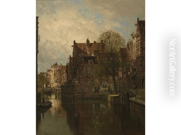 A View Of Grimburgwal, Amsterdam Oil Painting by Johannes Christiaan Karel Klinkenberg