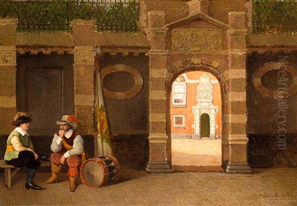 Bij Het Hofje Van Floris Van Dam Aan De Juffrouw Idastraat Te Den Haag Oil Painting by Johannes Christiaan Karel Klinkenberg