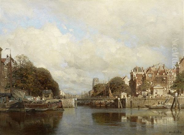 Rotterdam, With The Laurenskerk In The Background Oil Painting by Johannes Christiaan Karel Klinkenberg