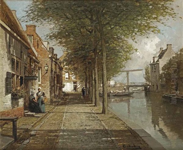 Grachtje Te Oudewater Oil Painting by Johannes Christiaan Karel Klinkenberg