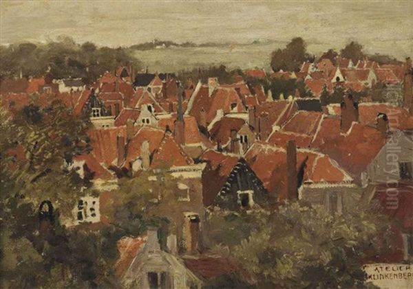 A View Of A Dutch Town Oil Painting by Johannes Christiaan Karel Klinkenberg