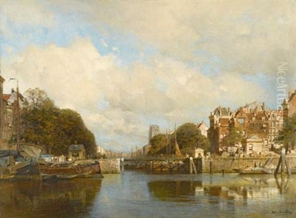 Rotterdam, With The Laurenskerk In The Background Oil Painting by Johannes Christiaan Karel Klinkenberg