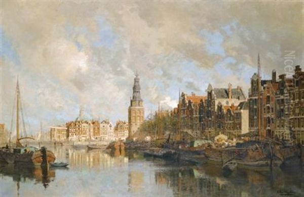 Montelbaanstoren, Amsterdam Oil Painting by Johannes Christiaan Karel Klinkenberg