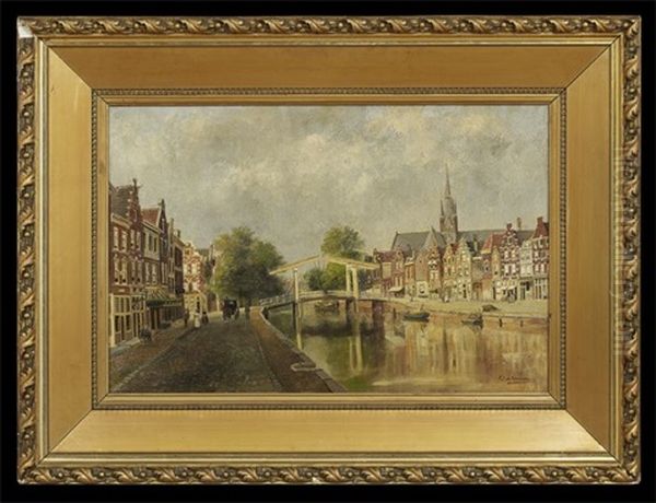 View Of A Delft Canal Oil Painting by Johannes Christiaan Karel Klinkenberg