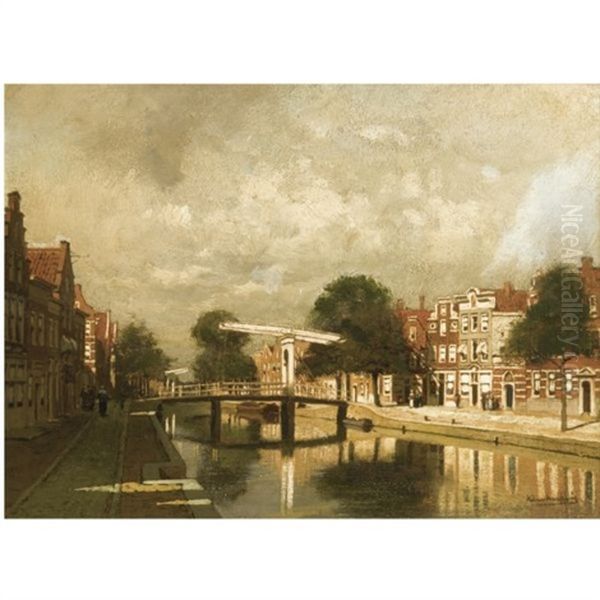 A View Of A Dutch Town Oil Painting by Johannes Christiaan Karel Klinkenberg