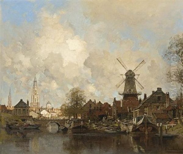 A View Of The Werf Van Pot, Delft Oil Painting by Johannes Christiaan Karel Klinkenberg