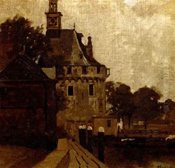 View Of The Hoofdtoren, Hoorn Oil Painting by Johannes Christiaan Karel Klinkenberg