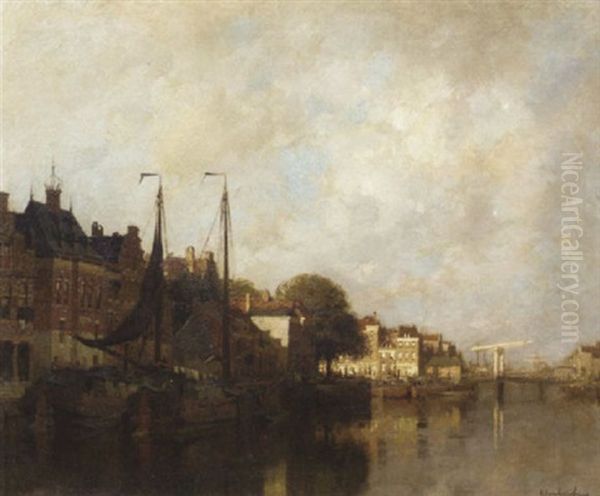 View Of A Canal Oil Painting by Johannes Christiaan Karel Klinkenberg