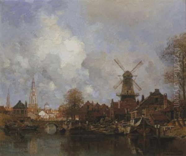 A View Of The Werf Van Pot, Delft Oil Painting by Johannes Christiaan Karel Klinkenberg