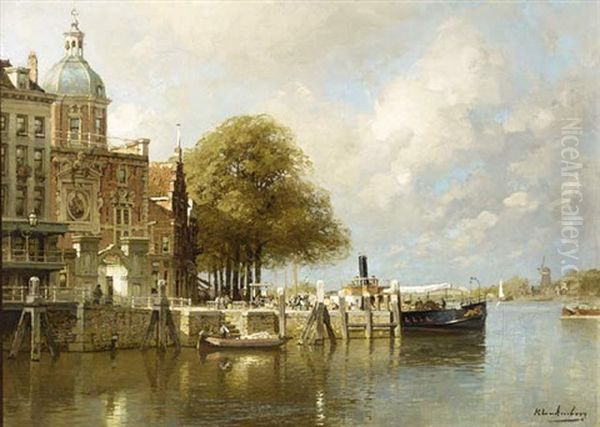 A View Of Het Groothoofd, Dordrecht Oil Painting by Johannes Christiaan Karel Klinkenberg