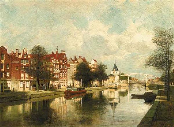 A View Of The Geldersekade With The Schreierstoren In The Distance Oil Painting by Johannes Christiaan Karel Klinkenberg