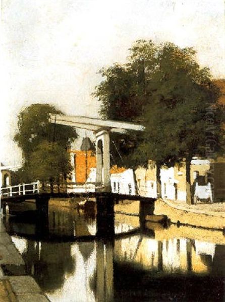 Burgwal Met De Hageburg Te Haarlem Oil Painting by Johannes Christiaan Karel Klinkenberg