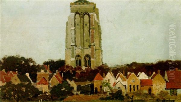 A View Of The Dikke Toren, Zierikzee Oil Painting by Johannes Christiaan Karel Klinkenberg