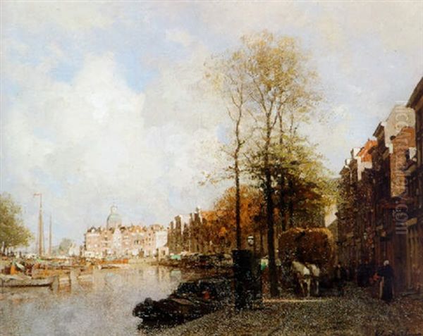 By The Canal, Leiden Oil Painting by Johannes Christiaan Karel Klinkenberg