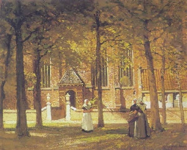 Women In Front Of A Church, Zeeland Oil Painting by Johannes Christiaan Karel Klinkenberg