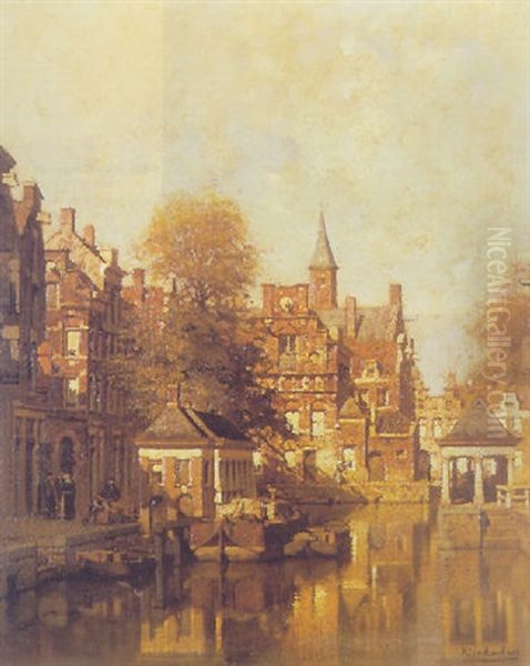 A View Of The Fishmarket, Gouda Oil Painting by Johannes Christiaan Karel Klinkenberg