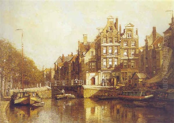 A View Of The Delftse Vaart And Haagse Veer, Rotterdam Oil Painting by Johannes Christiaan Karel Klinkenberg