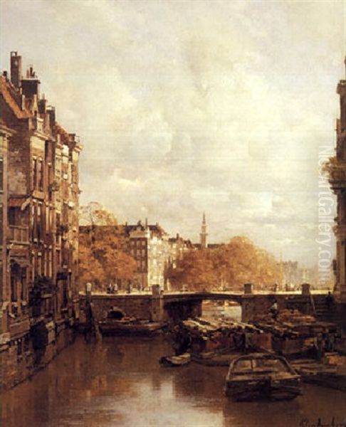 A View Of A Town Oil Painting by Johannes Christiaan Karel Klinkenberg