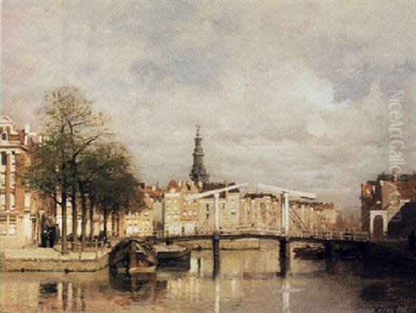 A Capriccio View Of Amsterdam Oil Painting by Johannes Christiaan Karel Klinkenberg