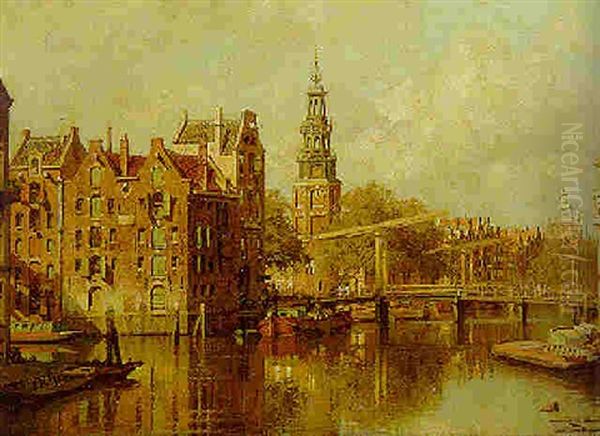 View Of The Montelbaanstoren, Amsterdam Oil Painting by Johannes Christiaan Karel Klinkenberg