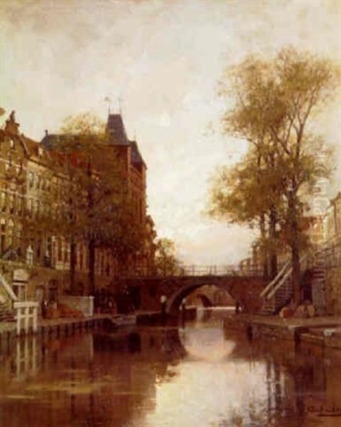 The Oude Gracht, Utrecht, With The 'oud Daen' Beyond Oil Painting by Johannes Christiaan Karel Klinkenberg