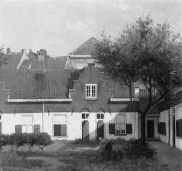 The Courtyard Of An Almshouse Oil Painting by Johannes Christiaan Karel Klinkenberg