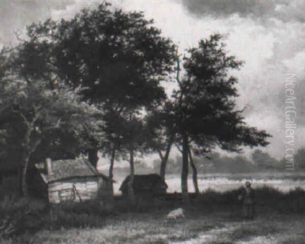 Boerderij Tussen De Bomen Oil Painting by Johannes Christiaan Karel Klinkenberg