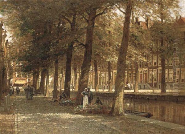 A View Of The Smidswater, The Hague Oil Painting by Johannes Christiaan Karel Klinkenberg