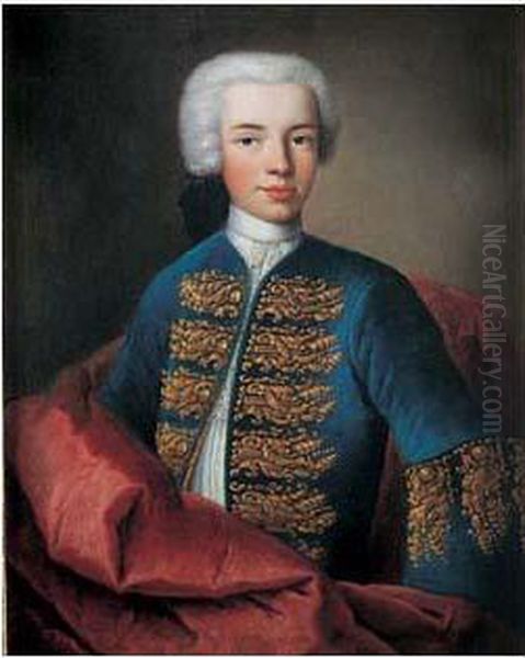 Portrait De Jeune Garcon A La Veste Bleue Brodee Oil Painting by Baziray