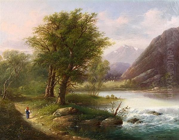 Lake Zirknitzer, Austria Oil Painting by Mikhail Konstantinovich Klodt von Jurgensburg