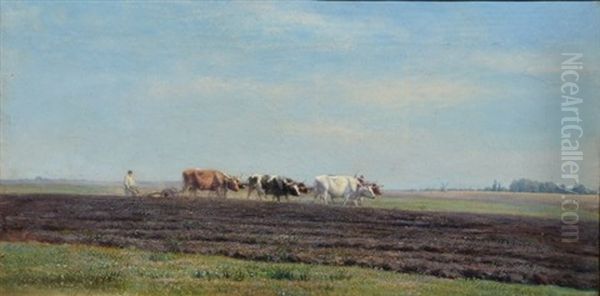 Plowing Oil Painting by Mikhail Konstantinovich Klodt von Jurgensburg