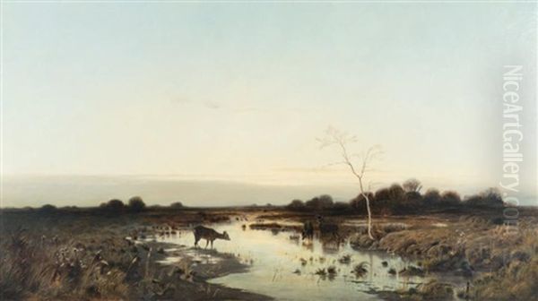 Paysage Aux Biches Oil Painting by Mikhail Konstantinovich Klodt von Jurgensburg