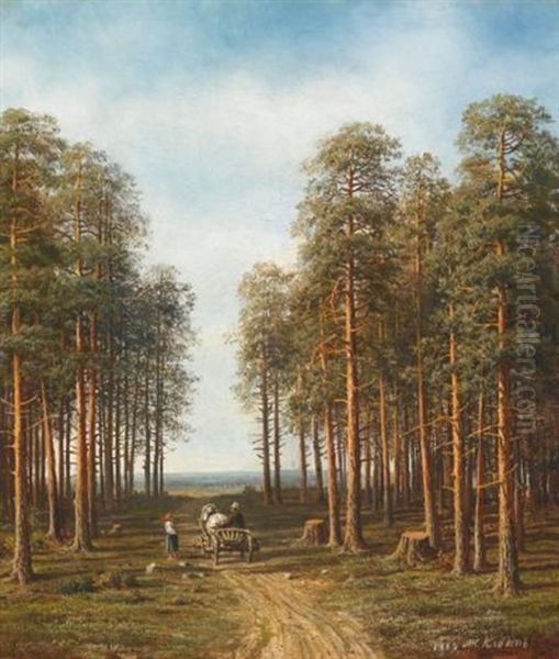 Path Through The Pine Forest Oil Painting by Mikhail Konstantinovich Klodt von Jurgensburg