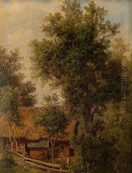 Summer Landscape With Barn Oil Painting by Mikhail Konstantinovich Klodt von Jurgensburg