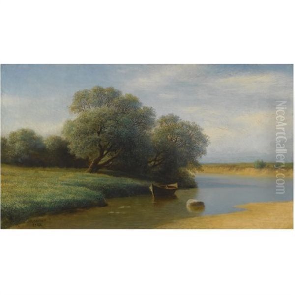 River Landscape Oil Painting by Mikhail Konstantinovich Klodt von Jurgensburg