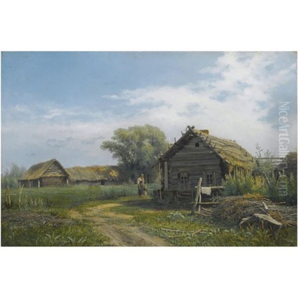 Farmhouse Oil Painting by Mikhail Petrovich (Baron) Klodt von Jurgensburg