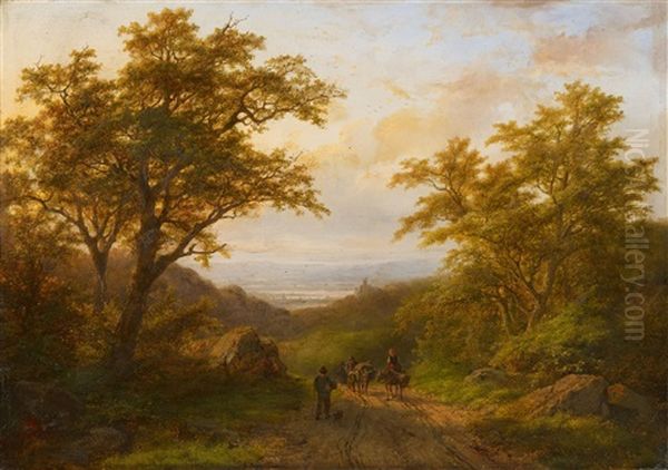 Wooded Landscape With A View Of The Rhine River Valley Oil Painting by Johann Bernard Klombeck