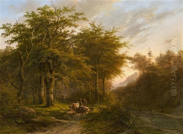 Waldlandschaft Mit Viehzug Oil Painting by Johann Bernard Klombeck