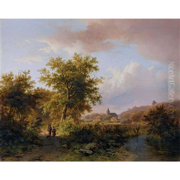 Waldrand Am Niederrhein Mit Bauernpaar Oil Painting by Johann Bernard Klombeck