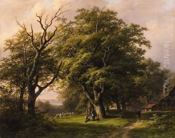 Wooded Landscape With Shepherdess Oil Painting by Johann Bernard Klombeck